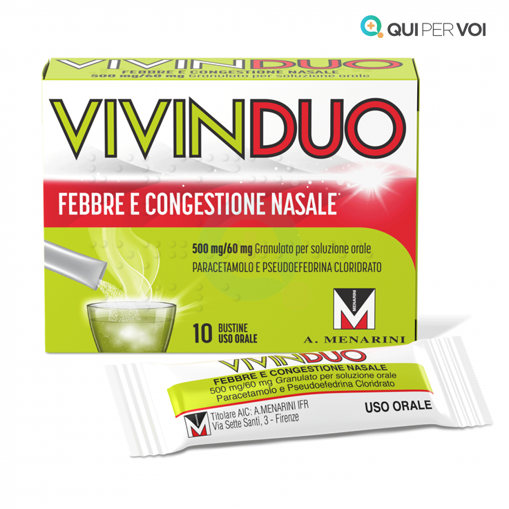 Vivinduo Febbre e Congestione Nasale 500mg + 60mg 10 Bustine