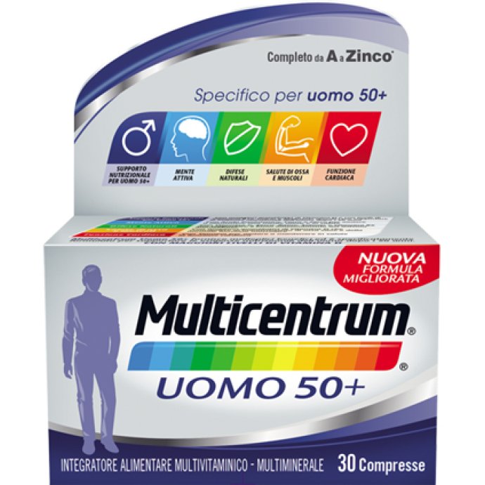 Multicentrum Uomo 50+ Integratore Alimentare Multivitaminico Vitamina D3 C B Zinco Magnesio 30 Compresse