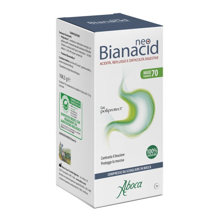 Aboca NeoBianacid Maxi Formato - Integratore Alimentare per il Benessere dello Stomaco - Confezione da 70 Compresse